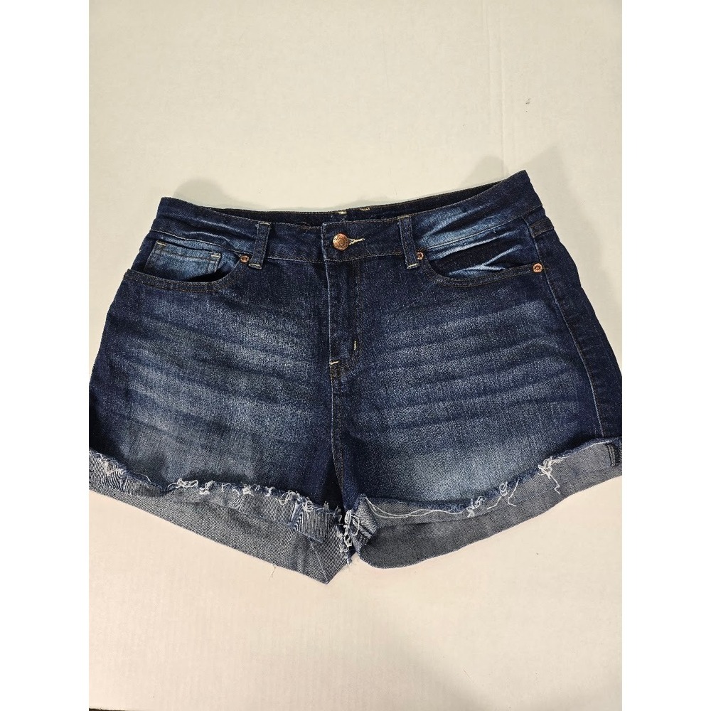 Revolt Dark‎ Wash Denim Jean Shorts Raw Hem Distressed Junior Size 11